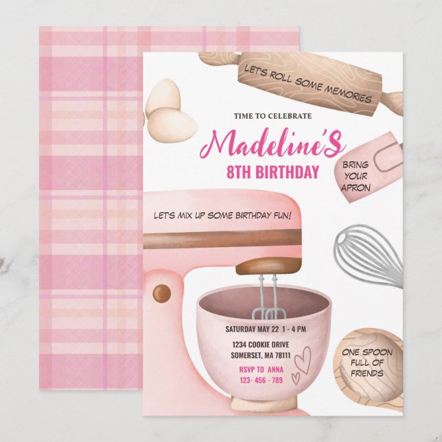 Invitation Baking Anniversaire Fille Cuisine Anniversaire Fêt (Devant / Derrière)