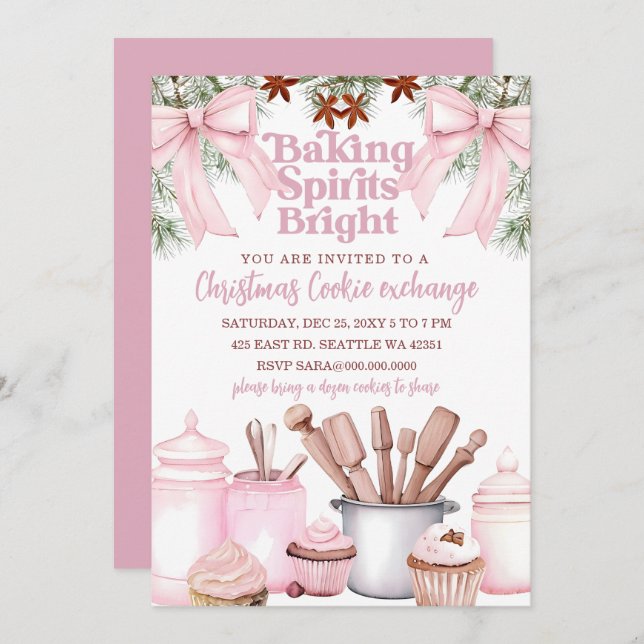 Invitation Baking Spirits Bright Pink Cookie Exchange  (Devant / Derrière)