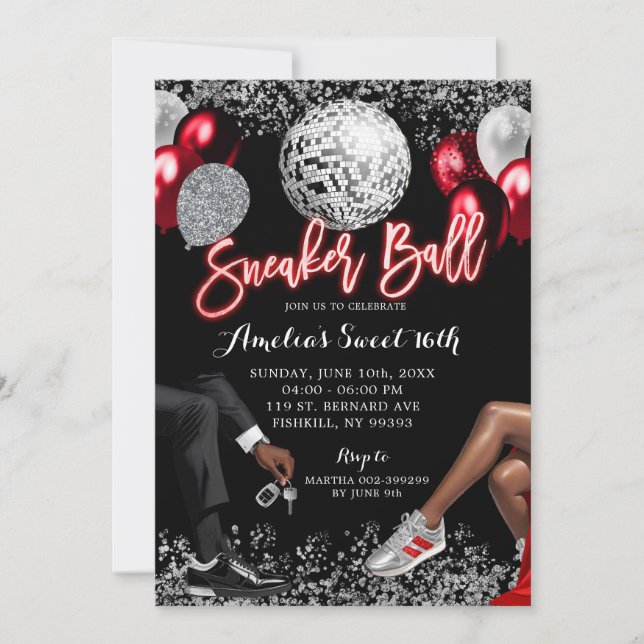 Invitation Bal Basket Red and Silver Disco (Devant)