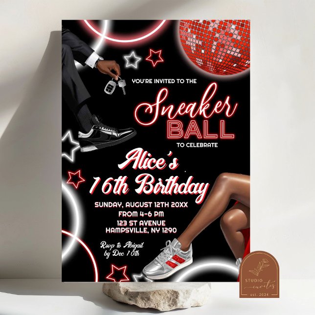 Invitation Bal Basket rouge argent et boule disco Anniversair (Créateur téléchargé)