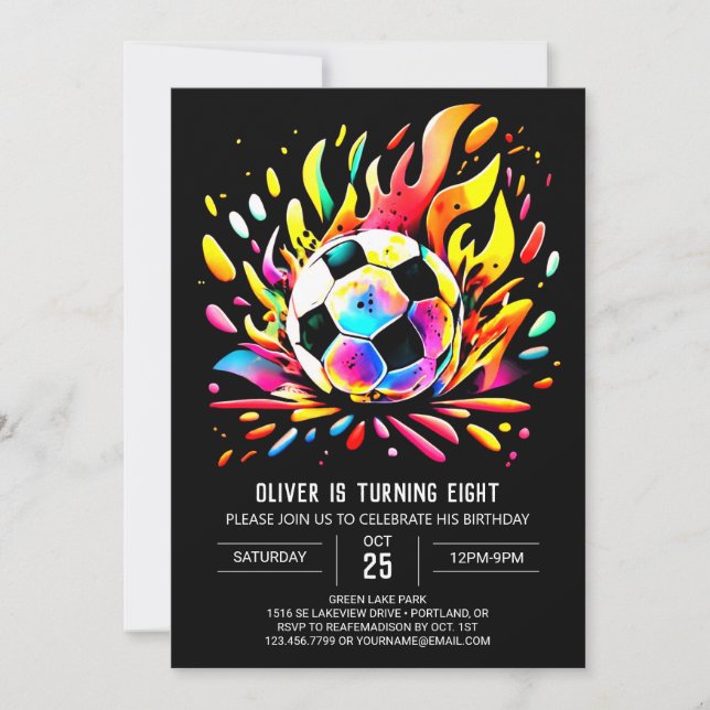 Invitation Bal coloré Printable Soccer Anniversaire (Devant)