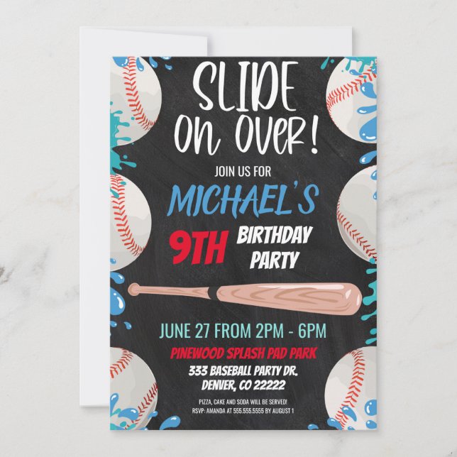 Invitation Bal de baseball toboggan Anniversaire Fête Invitat (Devant)