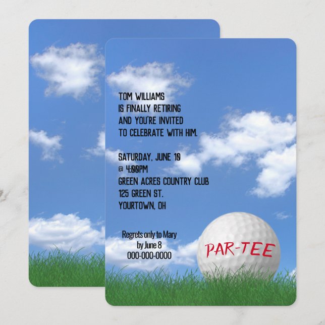 Invitation Bal de golf de la partie de retraite en herbe (Devant / Derrière)