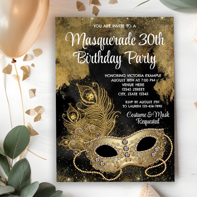Invitation Bal de masques en or noir (You can change all text as needed for your event on this beautiful any occasion invitation.)