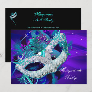 Invitation Bal de masques Teal Blue Purple Masques ab