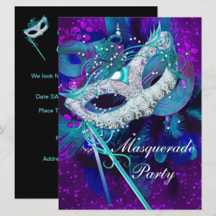 Invitation Bal de masques Teal Blue Purple Masques grand