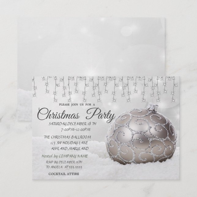 Invitation Bal de Noël blanc, Fête de Noël de compagnie légèr (Devant / Derrière)