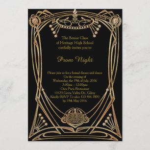 Invitation Bal de promo, noir d'or d'art déco grand-Gatsby.