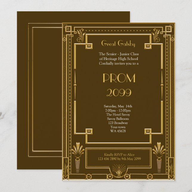 Invitation Bal d'étudiants Supérieur-Junior, grand Gatsby, (Devant / Derrière)