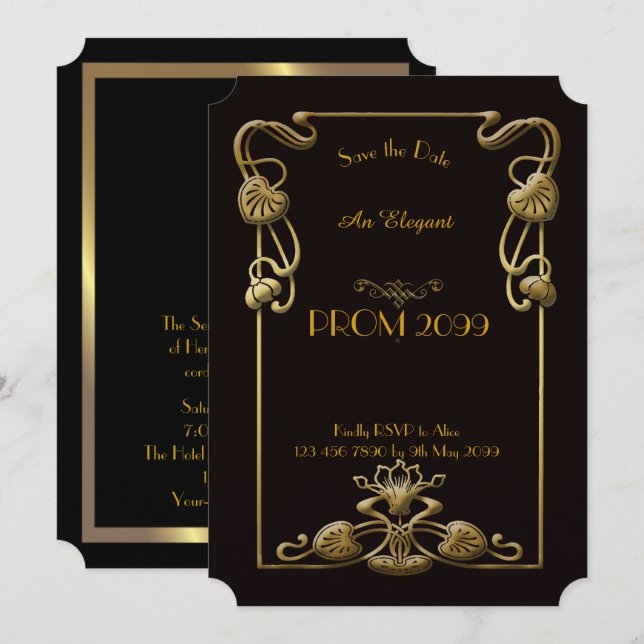 Invitation Bal d'étudiants Supérieur-Junior, or noir (Devant / Derrière)