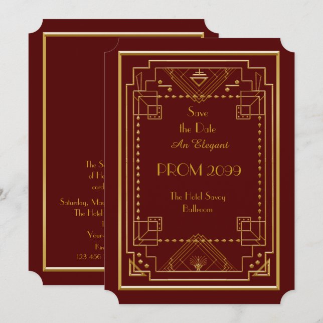 Invitation Bal d'étudiants Supérieur-Junior, or rouge (Devant / Derrière)