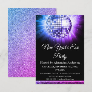 Invitation Bal Disco violet de la fête de la Saint-Sylvestre 