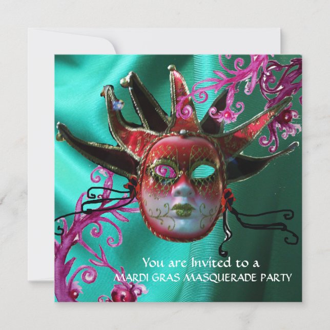 Invitation Bal mascarade en FUCHSIA ROUGE NOIR (Devant)