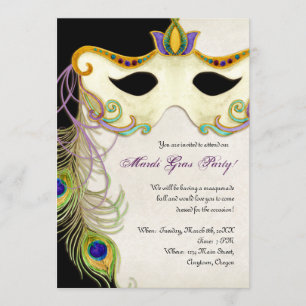 Invitation Bal masqué au Paon - Soirée de Mardi Gras