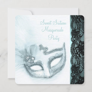 Invitation Bal masqué bleu sarcelle