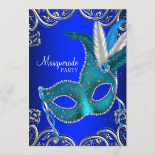 Invitation Bal masqué bleu sarcelle et royal