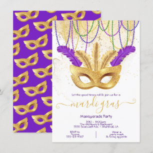 Invitation Bal masqué de la fête du Mardi Gras en or