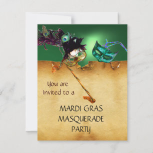 Invitation BAL MASQUÉ DU MARDI GRAS, Vert jaune