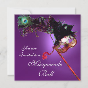 Invitation BAL MASQUÉ DU MARDI GRAS violet rose fuchsia