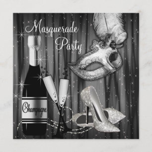Invitation Bal masqué élégant en noir et blanc