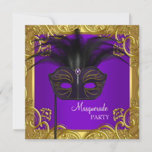 Invitation Bal masqué Masque Violet et Or