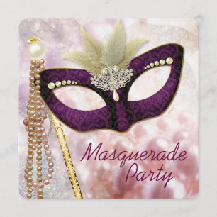 Invitation Bal masqué rose Bourgogne