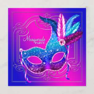 Invitation Bal masqué rose chaud violet sarcelle