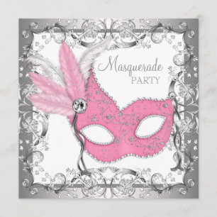 Invitation Bal masqué rose et gris