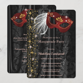 Invitation Bal masqué royal Masque rubis sur velours noir
