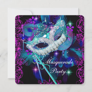 Invitation Bal masqué Teal & Purple