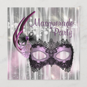 Invitation Bal masqué violet noir