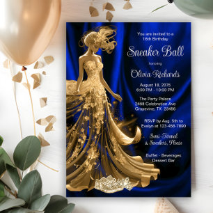 Invitation Bal royal élégant bleu royal et or