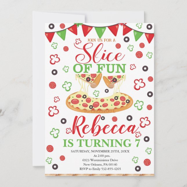 Invitation Balade Amusante Anniversaire, Pizza Anniversaire (Devant)