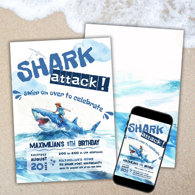 Invitation Balade de requin Fête d'été Anniversaire (Créateur téléchargé)