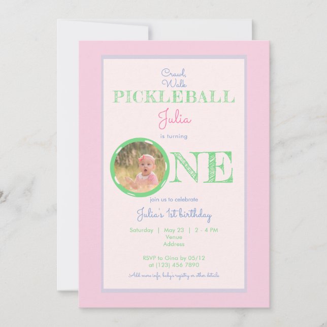 Invitation Balade en pintade rose Thème 1er anniversaire (Devant)