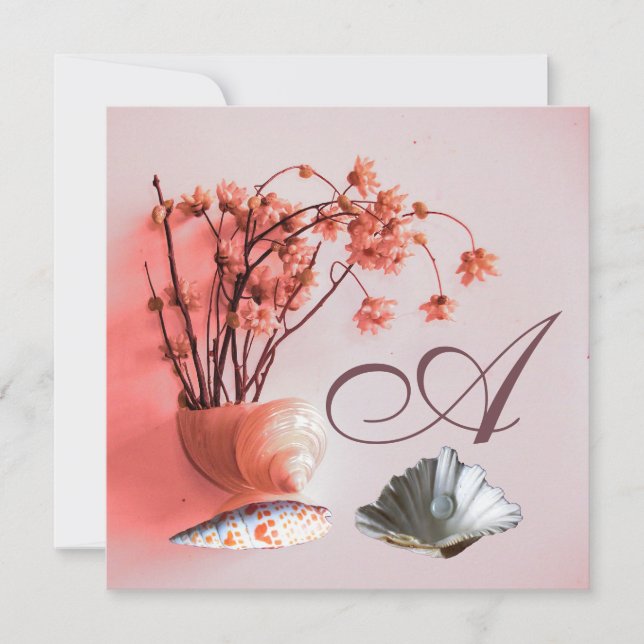 Invitation BALADES ROSES, FLEURS MONOGRAM Plage Mariage (Devant)