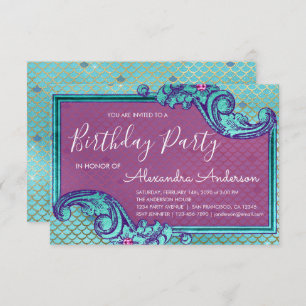 Invitation Balances turquoise bleu et mauve sirène fête d'ann