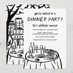 Invitation Balcon de dîner fantaisiste personnalisé dessiné à