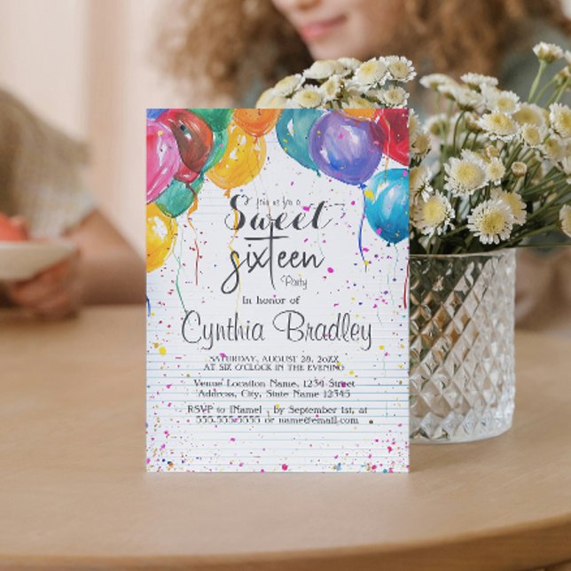 Invitation Balcons & Confetti Sweet sixteen fête d'anniversai (Créateur téléchargé)