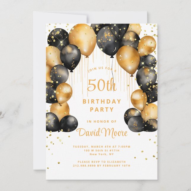 Invitation Balcons d'or noir du 50e anniversaire moderne (Devant)