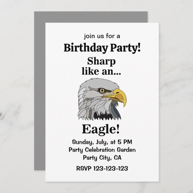 Invitation Bald Eagle Birthday Party (Devant / Derrière)