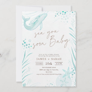 Invitation Baleine Aquarelle Mer Vous Voir Bientôt Baby Showe