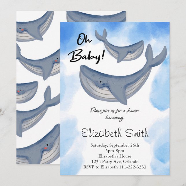 Invitation Baleine Aquarelle Sous La Mer Baby shower Invitati (Devant / Derrière)