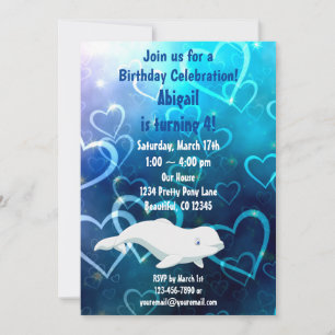 Invitation Baleine béluga et Coeurs bleus Partie d'anniversai