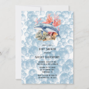Invitation Baleine Bleue Coral Reef Bubbles Baby shower garço