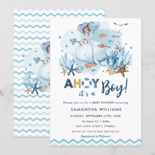 Invitation Baleine Bleue Nautique Ahoy C'est un Baby shower g