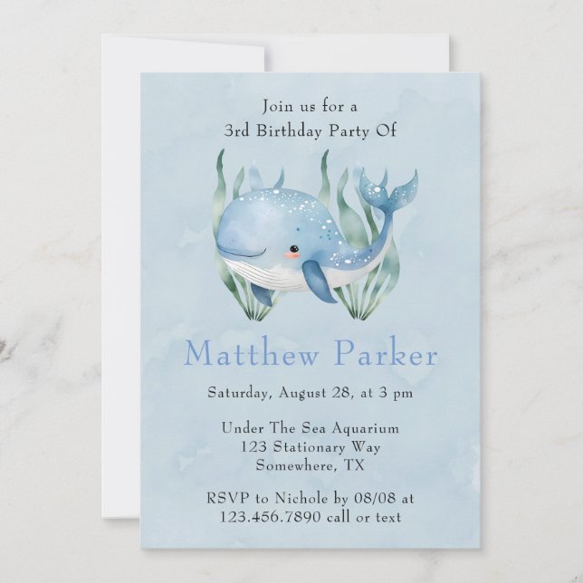 Invitation Baleine Bleue Sous La Mer Boy Anniversaire (Devant)