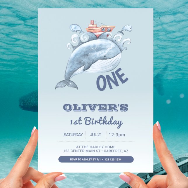 Invitation Baleine bleue Un garçon 1er anniversaire (Créateur téléchargé)