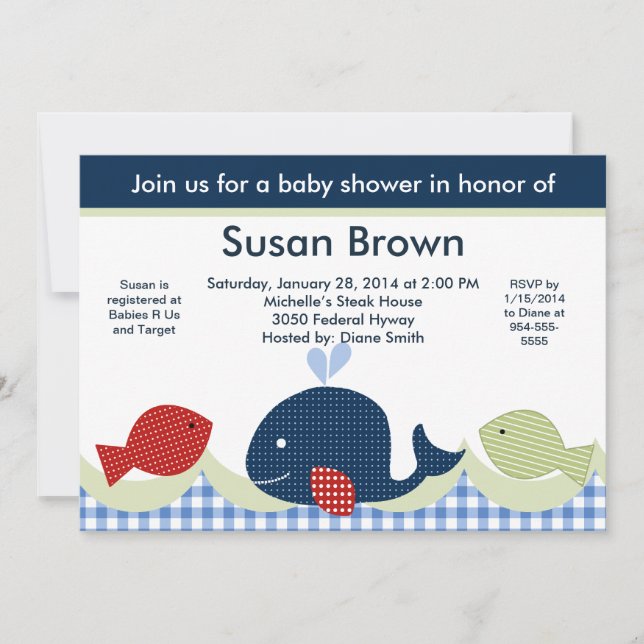 Invitation Baleine bleue/Vie marine/Baby shower de poisson In (Devant)