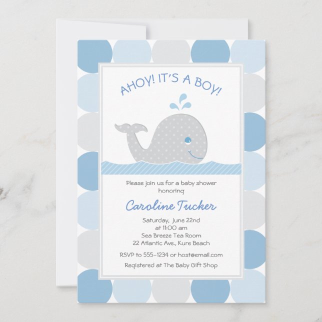 Invitation Baleine Blue Grey Baby Boy Douche (Devant)